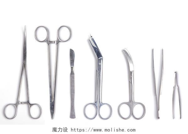 白底医疗医院外科医生工具组合剪刀镊子手术工具